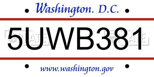 5UWB381 District Of Columbia License Plate