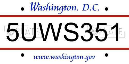 5UWS351 District Of Columbia License Plate