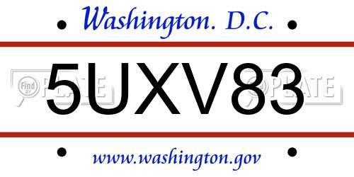 5UXV83 District Of Columbia License Plate
