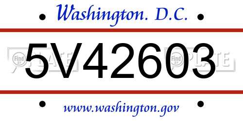 5V42603 District Of Columbia License Plate