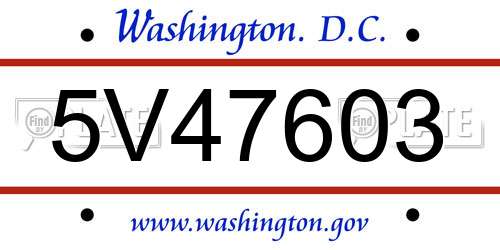 5V47603 District Of Columbia License Plate