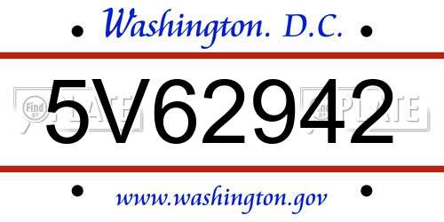 5V62942 District Of Columbia License Plate