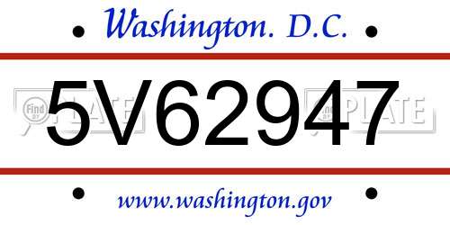 5V62947 District Of Columbia License Plate