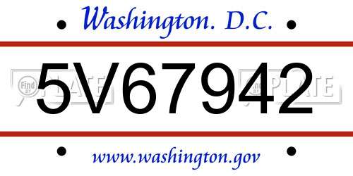 5V67942 District Of Columbia License Plate