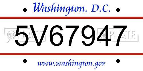 5V67947 District Of Columbia License Plate