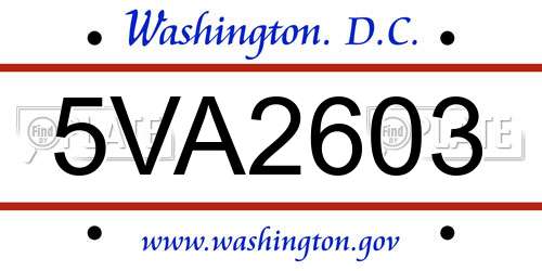 5VA2603 District Of Columbia License Plate