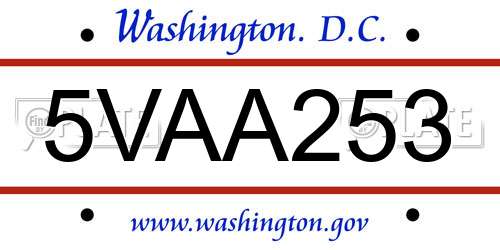 5VAA253 District Of Columbia License Plate