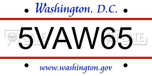 5VAW65 District Of Columbia License Plate