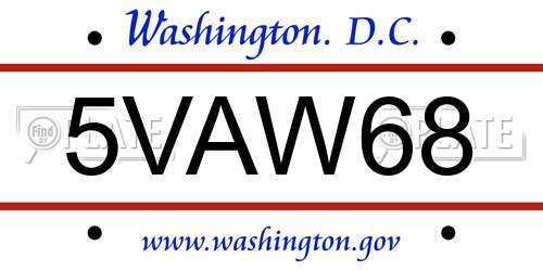5VAW68 District Of Columbia License Plate