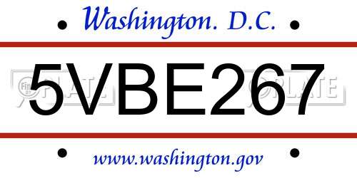 5VBE267 District Of Columbia License Plate