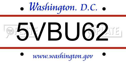 5VBU62 District Of Columbia License Plate