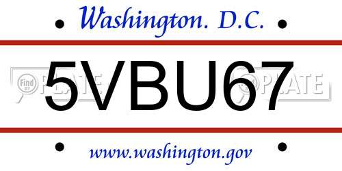 5VBU67 District Of Columbia License Plate