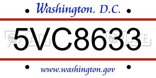 5VC8633 District Of Columbia License Plate