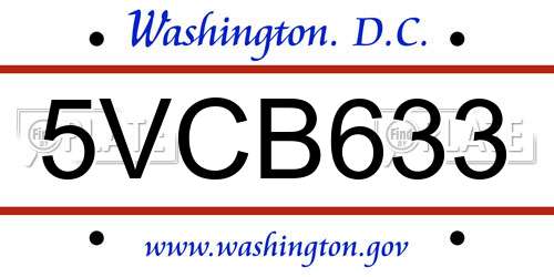 5VCB633 District Of Columbia License Plate