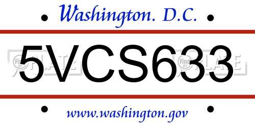 5VCS633 District Of Columbia License Plate