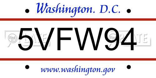 5VFW94 District Of Columbia License Plate