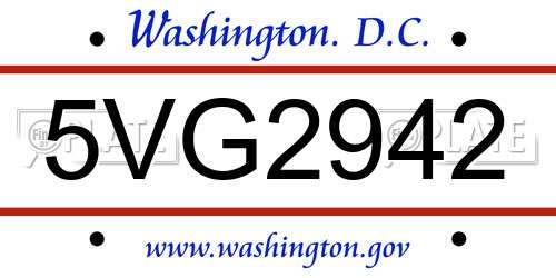 5VG2942 District Of Columbia License Plate