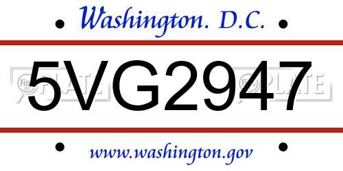 5VG2947 District Of Columbia License Plate