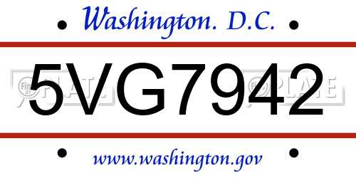 5VG7942 District Of Columbia License Plate