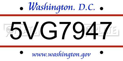 5VG7947 District Of Columbia License Plate