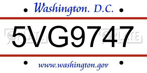 5VG9747 District Of Columbia License Plate