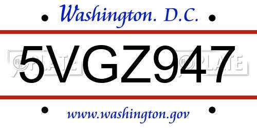 5VGZ947 District Of Columbia License Plate