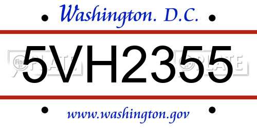 5VH2355 District Of Columbia License Plate