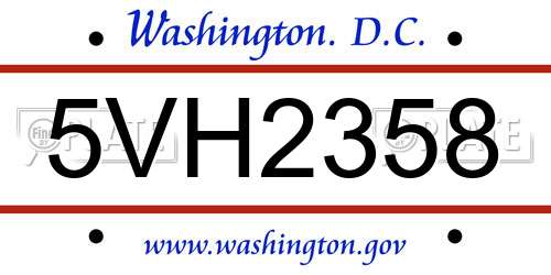 5VH2358 District Of Columbia License Plate