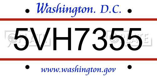 5VH7355 District Of Columbia License Plate