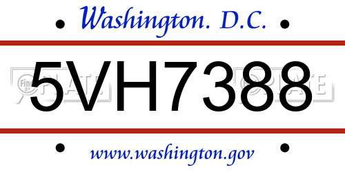 5VH7388 District Of Columbia License Plate