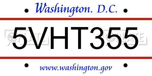 5VHT355 District Of Columbia License Plate