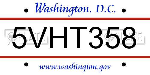 5VHT358 District Of Columbia License Plate