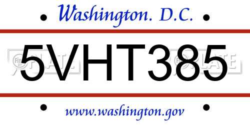 5VHT385 District Of Columbia License Plate
