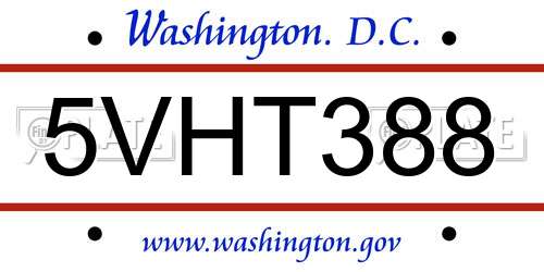 5VHT388 District Of Columbia License Plate