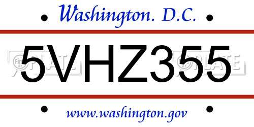 5VHZ355 District Of Columbia License Plate