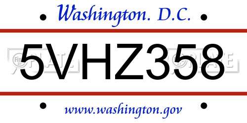 5VHZ358 District Of Columbia License Plate