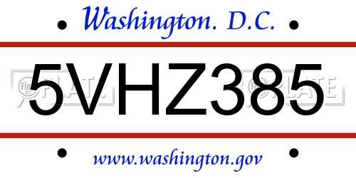 5VHZ385 District Of Columbia License Plate