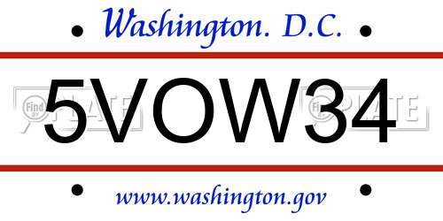 5VOW34 District Of Columbia License Plate
