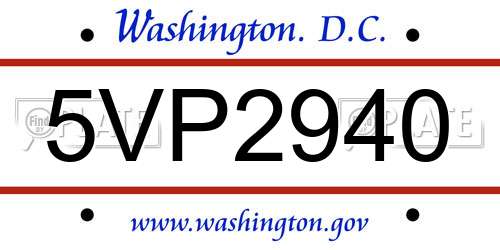5VP2940 District Of Columbia License Plate