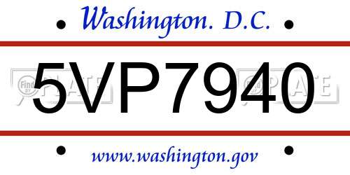 5VP7940 District Of Columbia License Plate