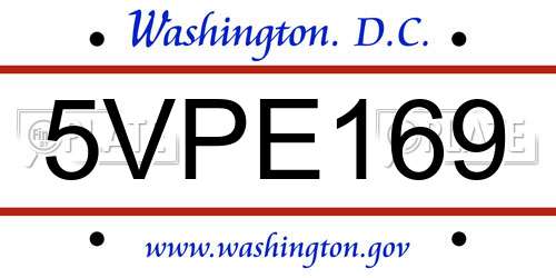 5VPE169 District Of Columbia License Plate