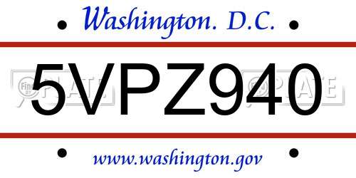5VPZ940 District Of Columbia License Plate