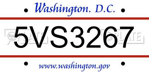 5VS3267 District Of Columbia License Plate