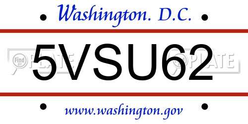 5VSU62 District Of Columbia License Plate