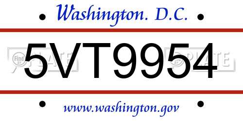 5VT9954 District Of Columbia License Plate