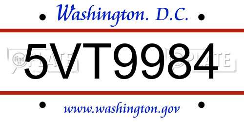 5VT9984 District Of Columbia License Plate