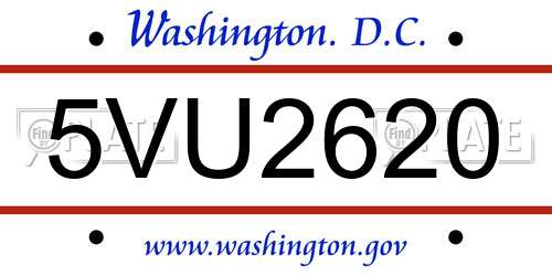 5VU2620 District Of Columbia License Plate