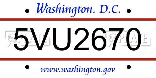 5VU2670 District Of Columbia License Plate