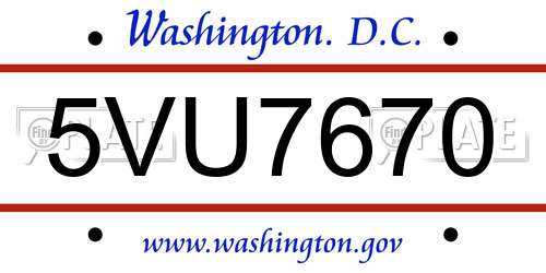 5VU7670 District Of Columbia License Plate