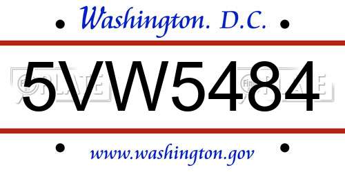 5VW5484 District Of Columbia License Plate
